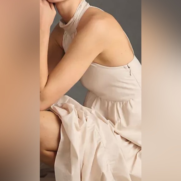 ANTHROPOLOGIE MAEVE SLEEVELESS TIERED HALTER MIDI DRESS COLOR OYSTER SIZE 8P NWT - Picture 11 of 16